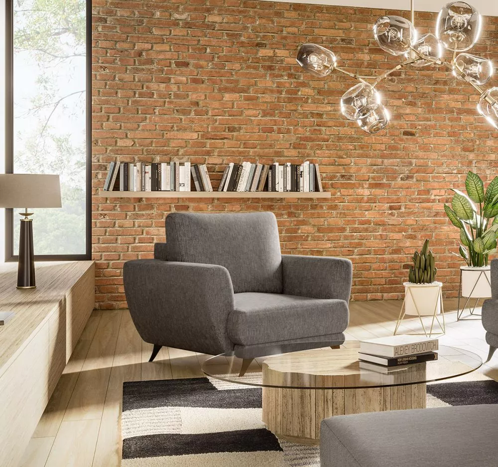 Mīksts krēsls Megis 1S standard Sēdvietas dziļums: 60 cm, · Brūni pelēks · 102 × 94 × 87 cm