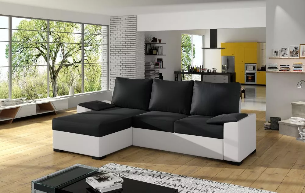 Dīvāns Lusso standard · Melns + balts · 160 × 245 × 90 cm