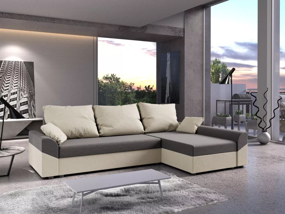 Dīvāns Denver L standard · Pelēks + krēma · 139 × 248 × 80 cm