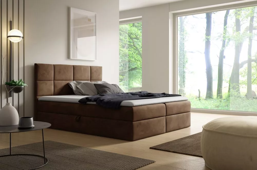 Gulta Relax Boxspring Standard Guļamvietas platums: 120 cm, Guļamvietas garums: 200 cm, · Tumši brūns · 124 × 208 × 103 