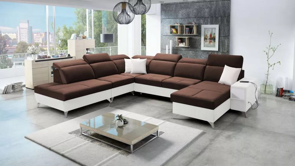 Dīvāns Deus 10 Premium Standard · Tumši brūns + balts · 300 × 364 × 83 cm