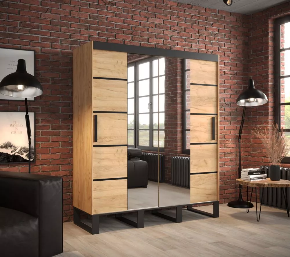 Skapis Loft V4 · Ozols craft zelts · 180 × 62 × 212 cm