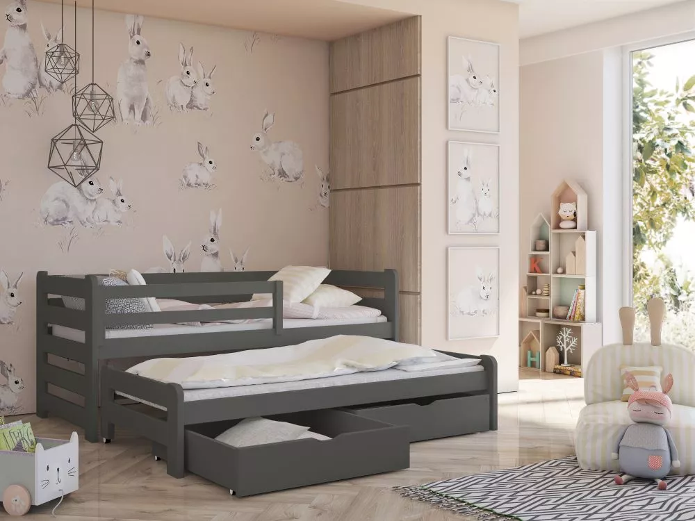 Bērnu gulta Senso ar stelāžām Guļamvietas platums: 80 cm, Guļamvietas garums: 180 cm, · Grafīts · 87 × 188 × 77.5 cm