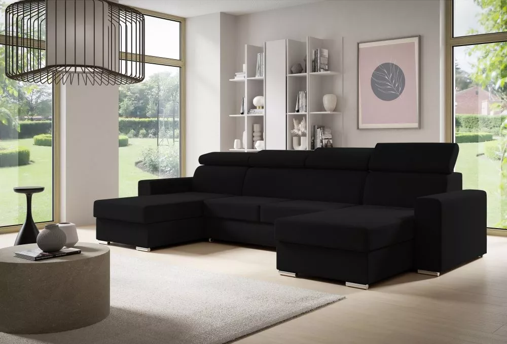 Dīvāns Adela U standard · Melns · 170 × 325 × 96 cm