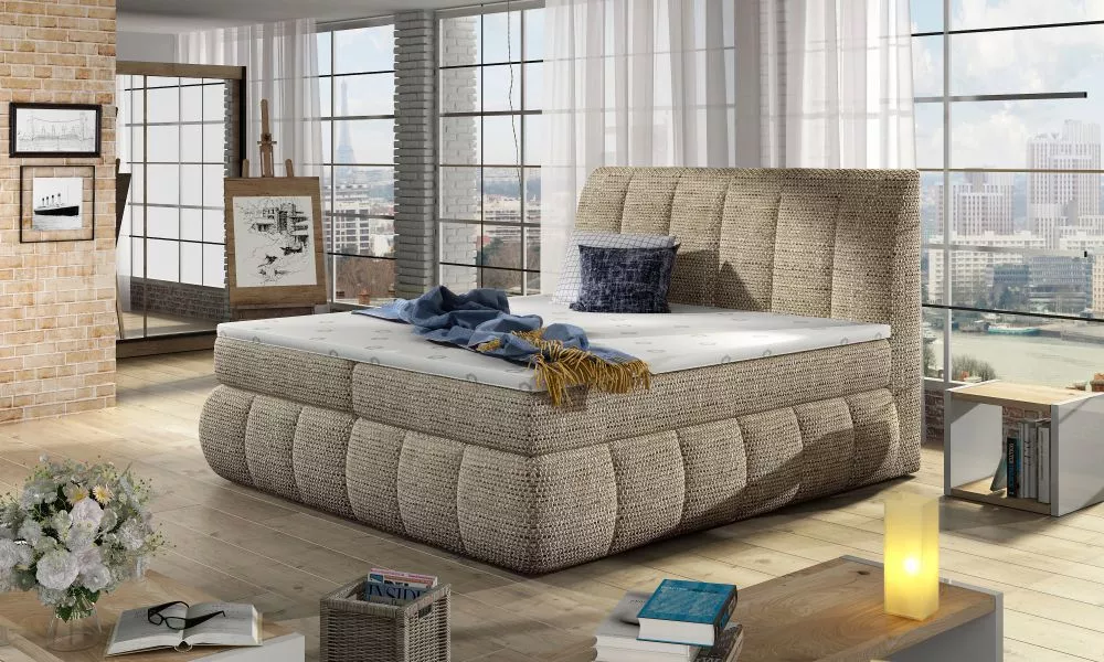 Gulta Vincenzo Boxspring standard Guļamvietas platums: 140 cm, Guļamvietas garums: 200 cm, · Bēšs · 160 × 224 × 126 cm