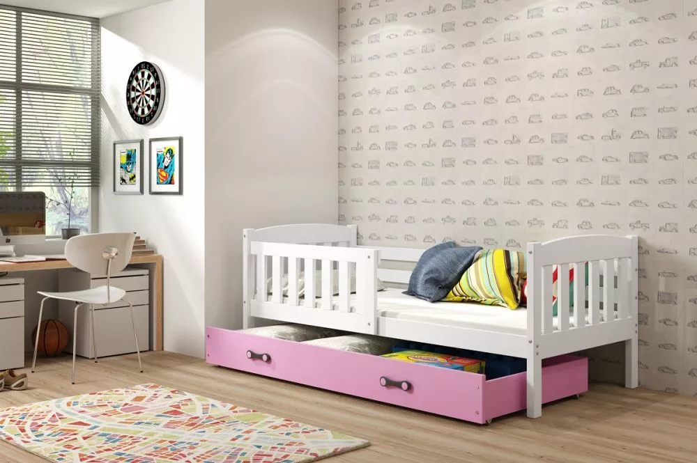 Bērnu gulta Kubus Single White ar stelāžu Guļamvietas platums: 90 cm, Guļamvietas garums: 200 cm, · 97 × 206 × 70 cm