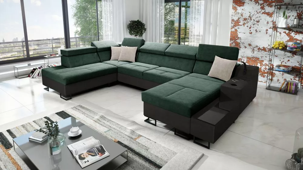 Dīvāns Alicante 6 Whisper Eco Standard · Zaļš + melns · 223 × 361 × 81 cm