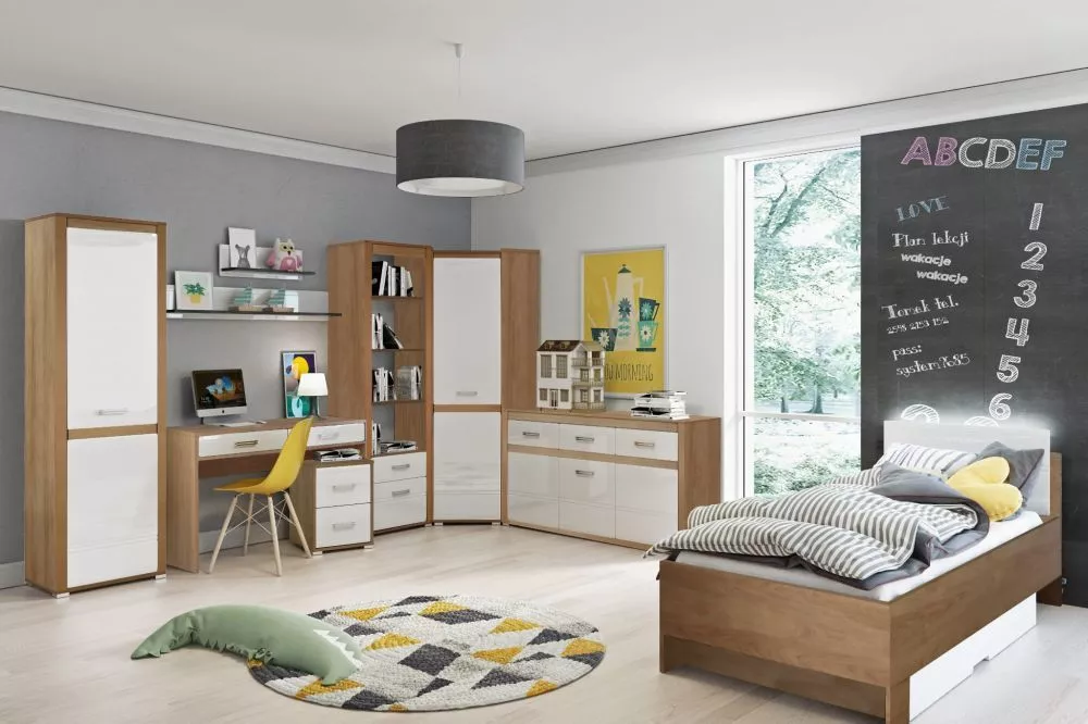Gulta Grand GR25 LED Guļamvietas platums: 120 cm, Korpusa krāsa: ozols hikora, Guļamvietas garums: 200 cm, stelāžas tips