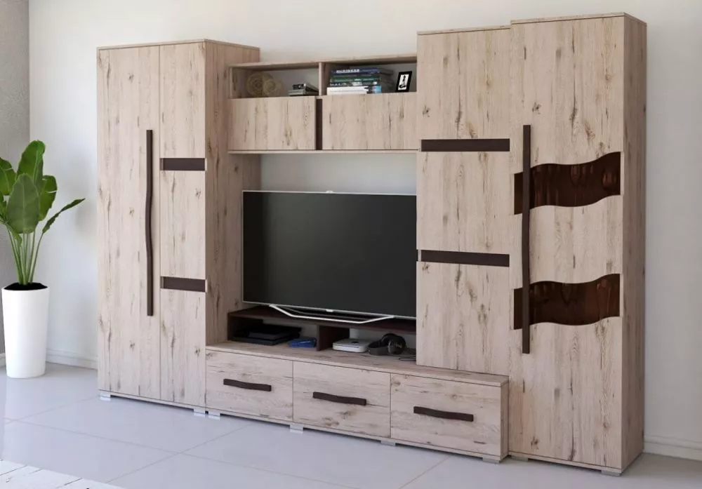 Sekcija San Marino ar LED Korpusa krāsa: ozols craft pelēks, · 300 × 52 × 203 cm