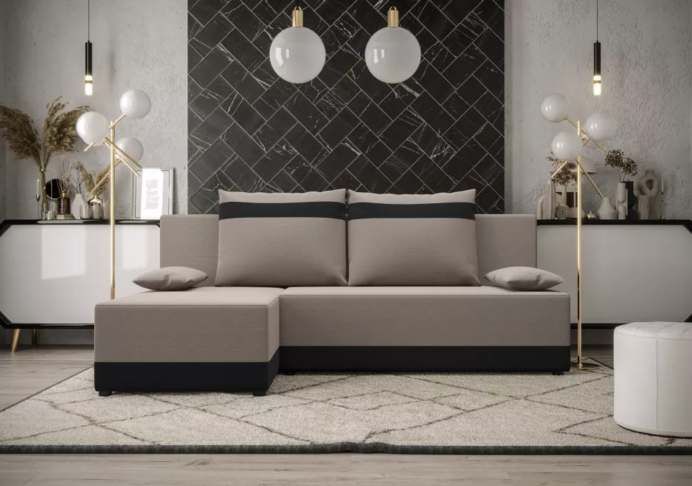 Dīvāns Toledo Corner Standard · Pelēks + melns · 140 × 200 × 89 cm
