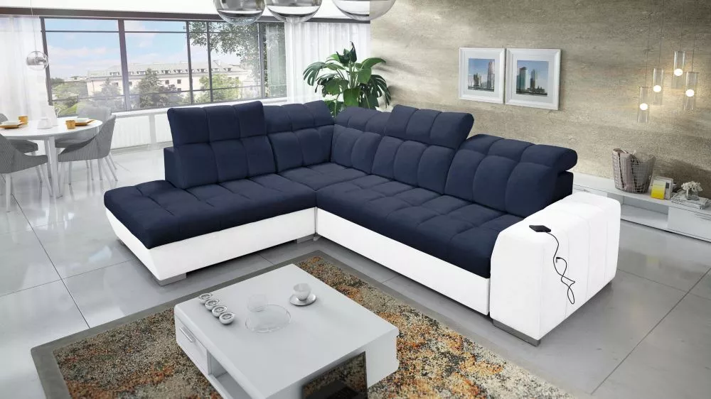 Dīvāns Pagano 7 Premium Standard · Tumši zils + balts · 225 × 285 × 83 cm