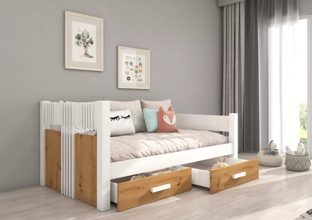 Bērnu gulta Bibi ar stelāžu Guļamvietas platums: 90 cm, Guļamvietas garums: 200 cm, · 103 × 214 × 80 cm