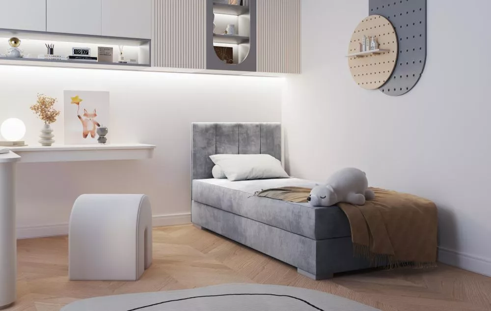 Gulta Coimbra 1L Boxspring Standard Guļamvietas platums: 90 cm, Guļamvietas garums: 200 cm, · Pelēks · 95 × 205 × 95 cm