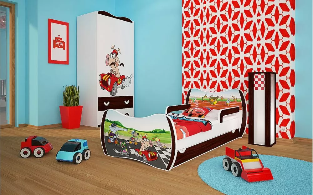 Bērnu gulta Dream L02 140x70 DM19 ar stelāžu Guļamvietas platums: 70 cm, Guļamvietas garums: 140 cm, · 94 × 144 × 71 cm