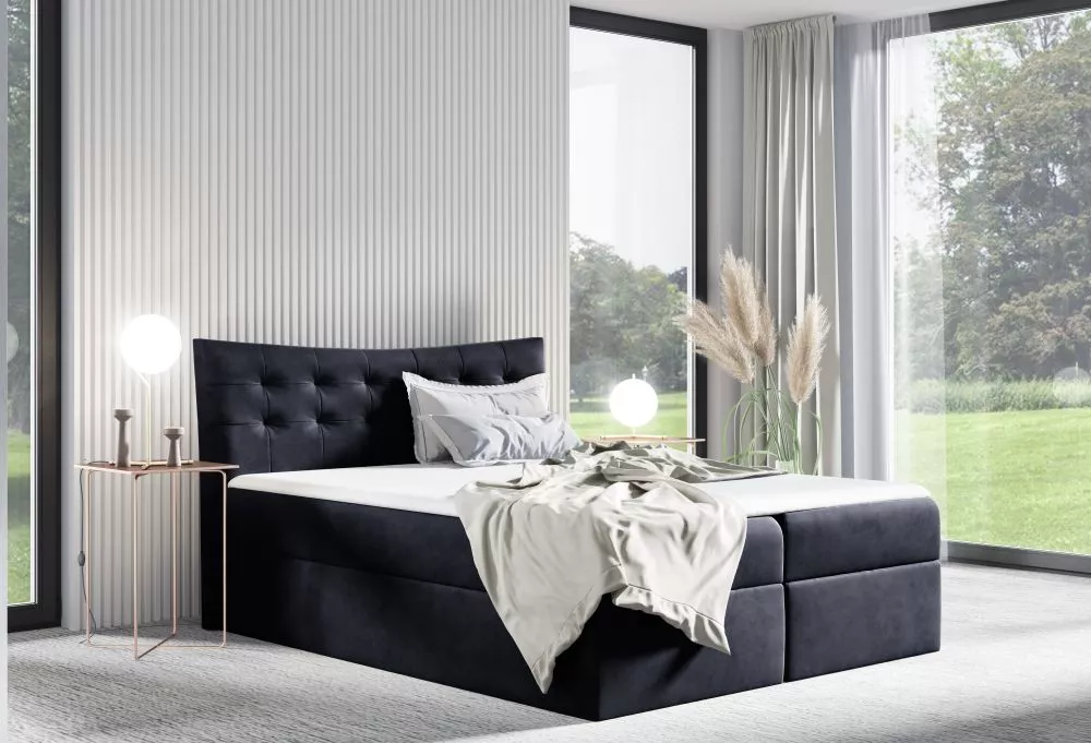 Gulta Havana Boxspring Standard Guļamvietas platums: 160 cm, Guļamvietas garums: 200 cm, · Melns · 164 × 208 × 130 cm
