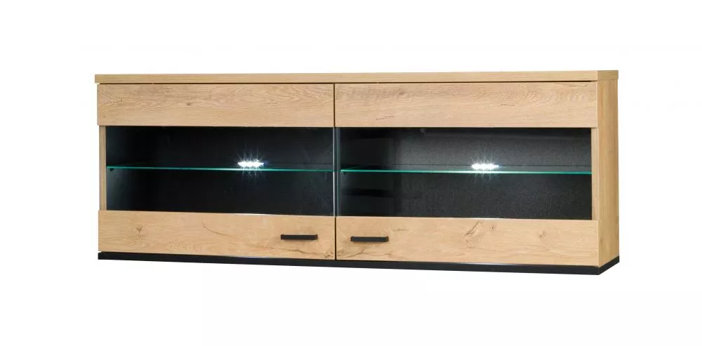 Plaukts John 9 ar LED · Ozols lefkas + melns · 121 × 45 × 30 cm