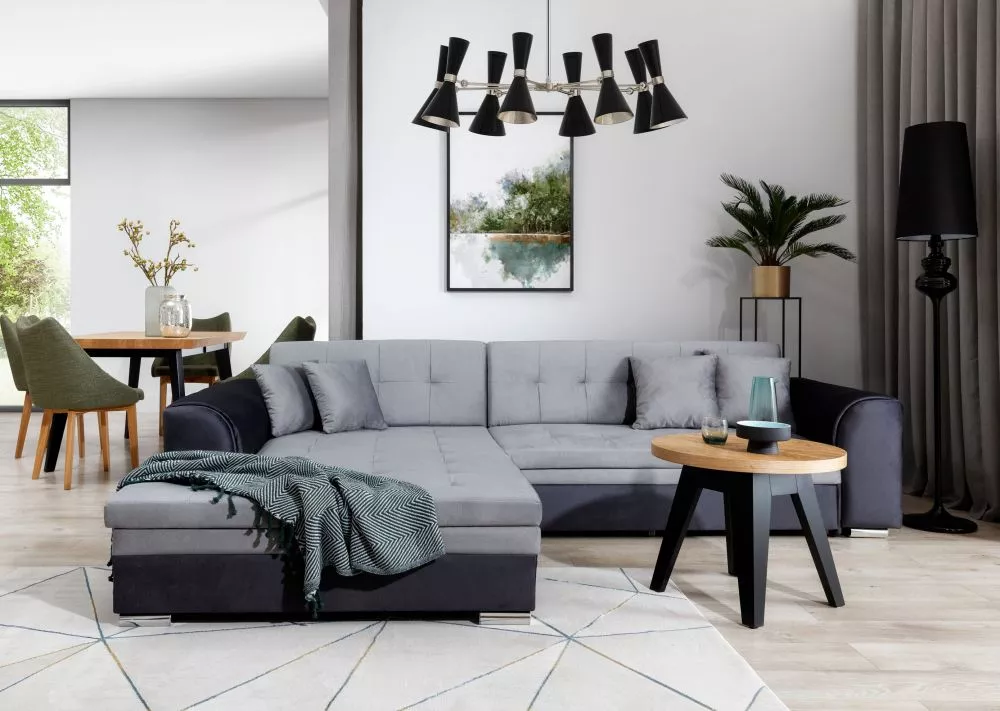 Dīvāns Sorento Lux standard · Pelēks + grafīts · 195 × 295 × 80 cm