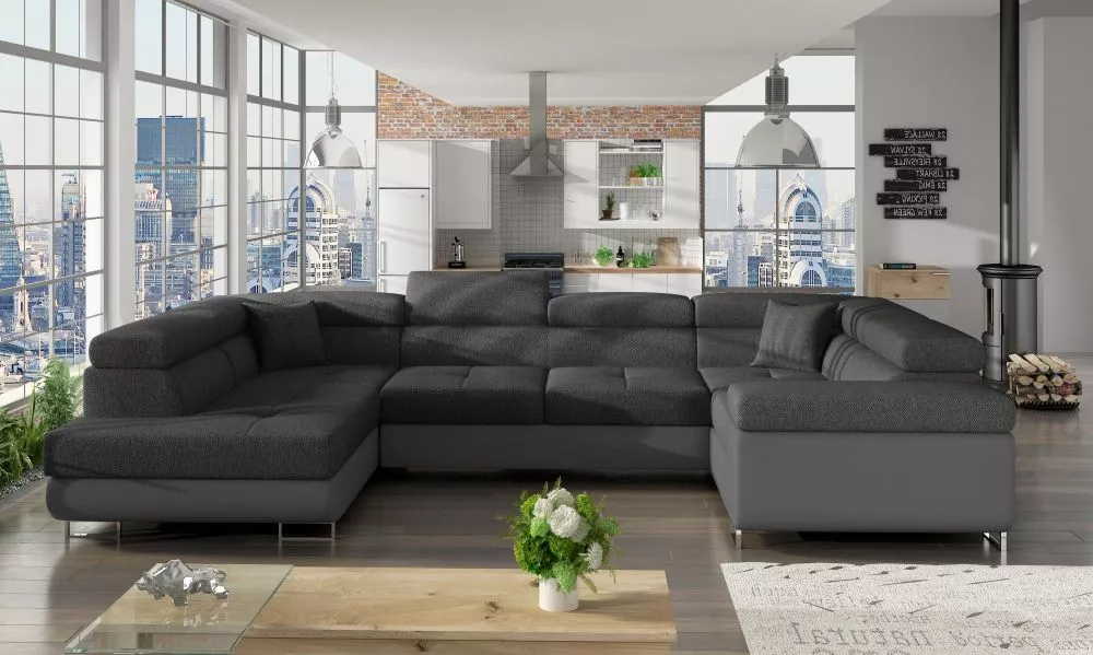 Dīvāns Letto standard · Tumši pelēks + pelēks · 202 × 340 × 90 cm