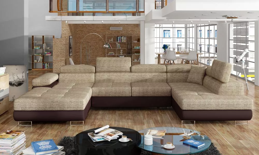 Dīvāns Rodrigo standard · Bēšs + brūns · 202 × 345 × 90 cm