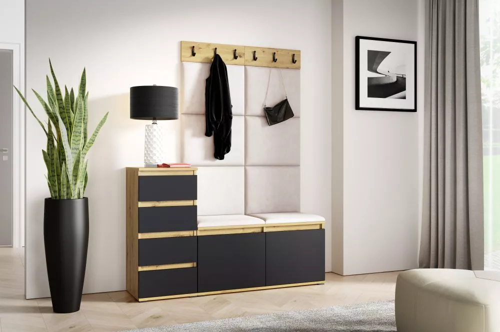 Apavu plaukts Emi 34 Trinity Korpusa krāsa: ozols artisan + melns, · 130 × 184.5 × 40 cm