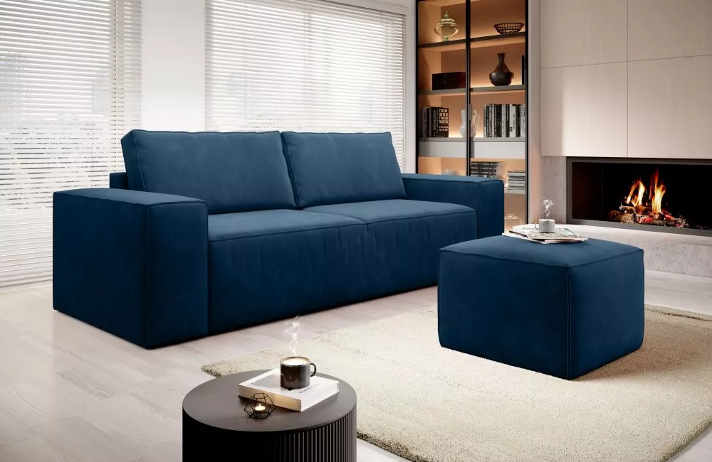 Dīvāns Silla 3S Standard ar pufu · Zila · 104 × 260 × 96 cm
