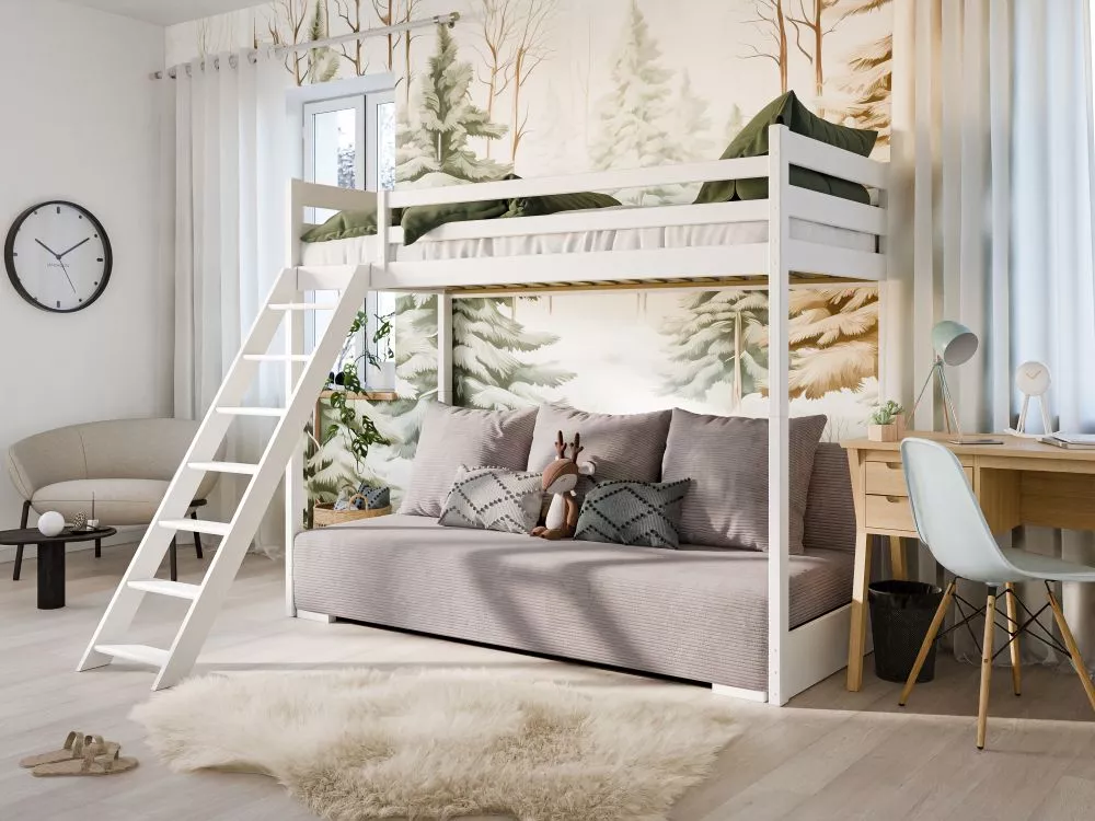 Bērnu gulta Sofino ar stelāžu Guļamvietas platums: 90 cm, Guļamvietas garums: 200 cm, · 191 × 37 × 208 × 169.5 cm