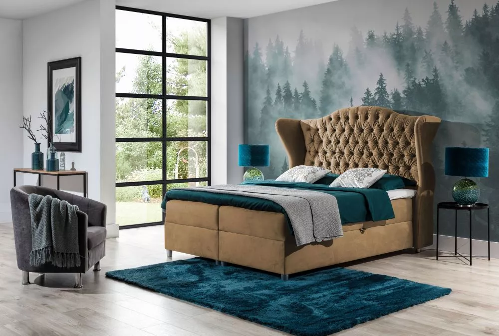 Gulta Livia Boxspring Premium Standard Guļamvietas platums: 180 cm, Guļamvietas garums: 200 cm, · Gaiši brūns · 218 × 21
