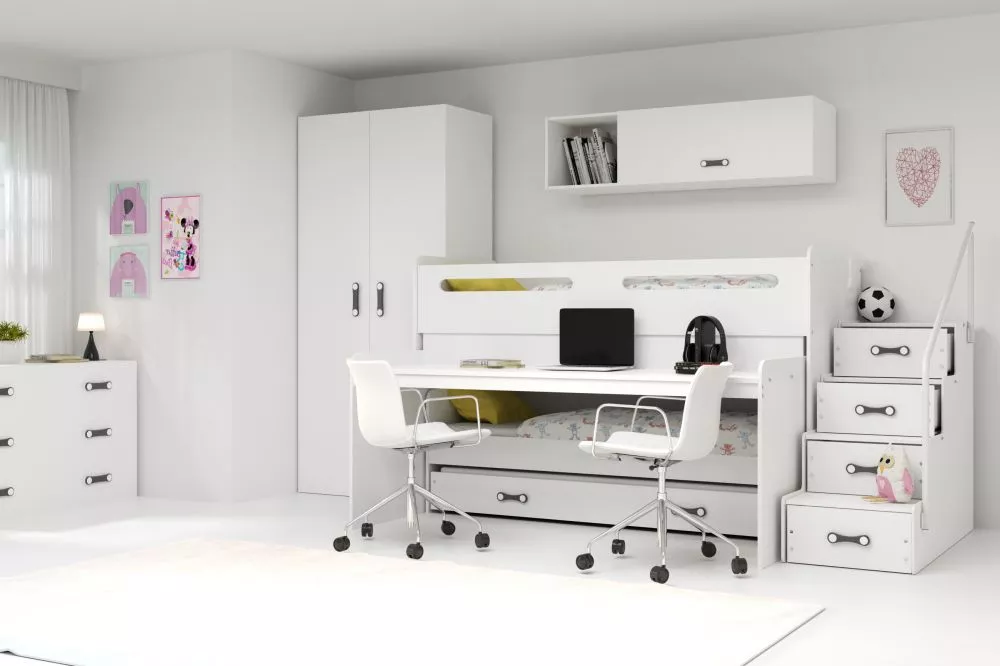 Bērnu gulta Max 1 ar stelāžām Guļamvietas platums: 80 cm, Guļamvietas garums: 200 cm, · 124 × 250 × 124 cm