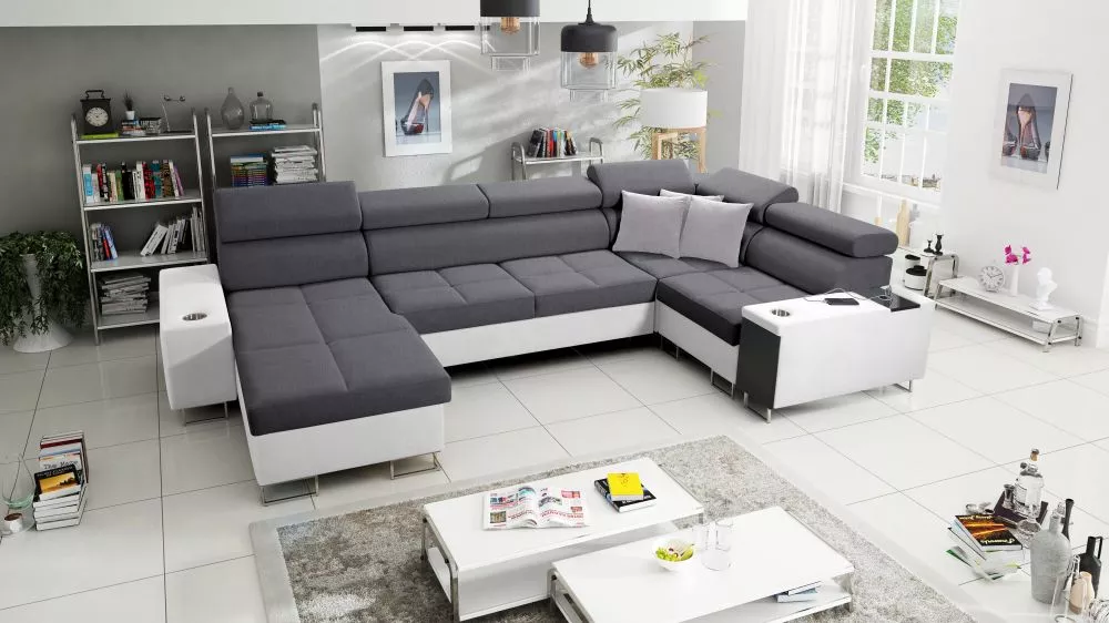 Dīvāns Morena 4 Mini Premium Standard · Tumši pelēks + balts · 207 × 340 × 84 cm