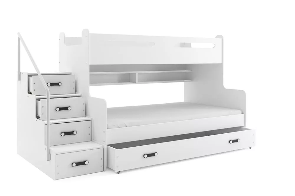 Bērnu gulta Max 3 ar stelāžām Guļamvietas platums: 120 cm, Guļamvietas garums: 200 cm, · 124 × 258 × 145 cm