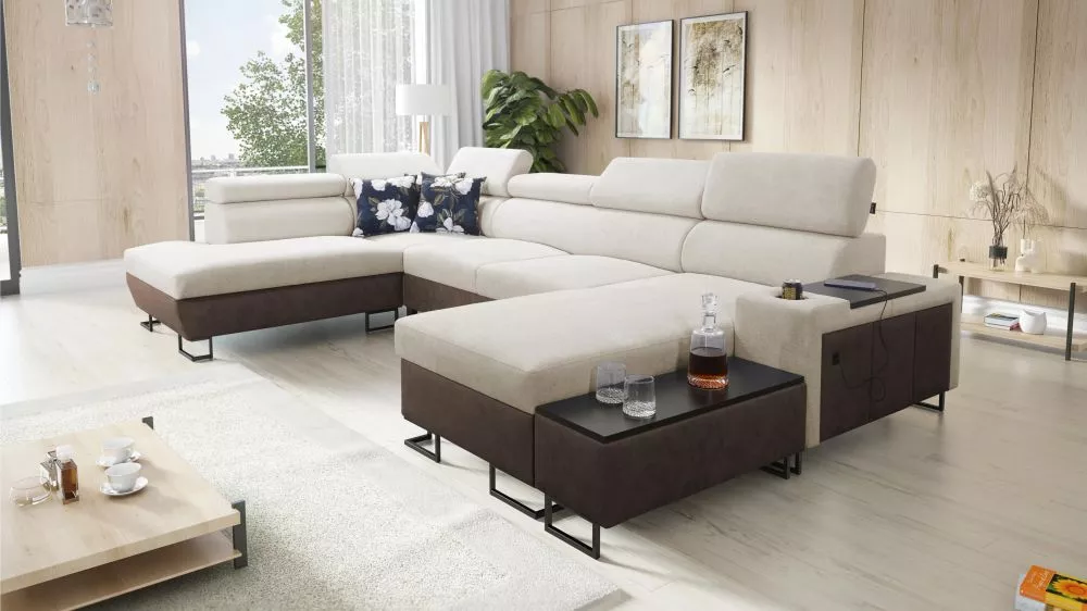 Dīvāns Melody 6 Premium Standard · Krēma + tumši brūns · 220 × 363 × 84 cm