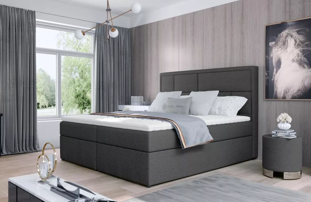 Gulta Meron Boxspring standard Guļamvietas platums: 140 cm, Guļamvietas garums: 200 cm, · Grafīts · 140 × 215 × 115 cm