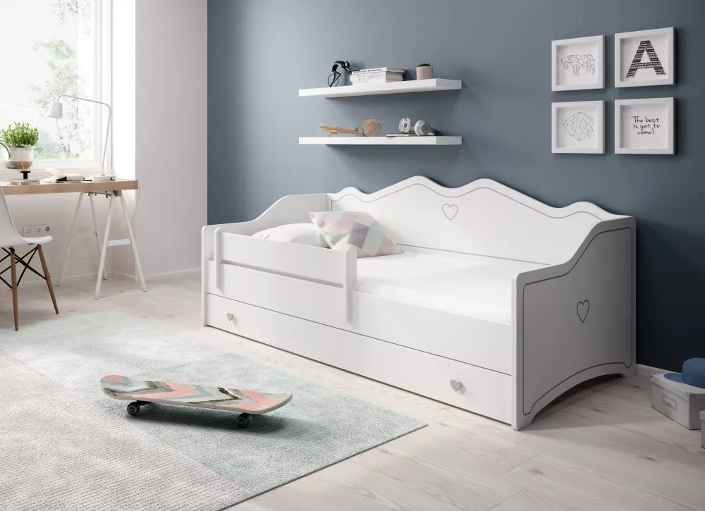 Bērnu gulta Emka Heart ar stelāžu Guļamvietas platums: 80 cm, Guļamvietas garums: 160 cm, · 85 × 164 × 70 cm