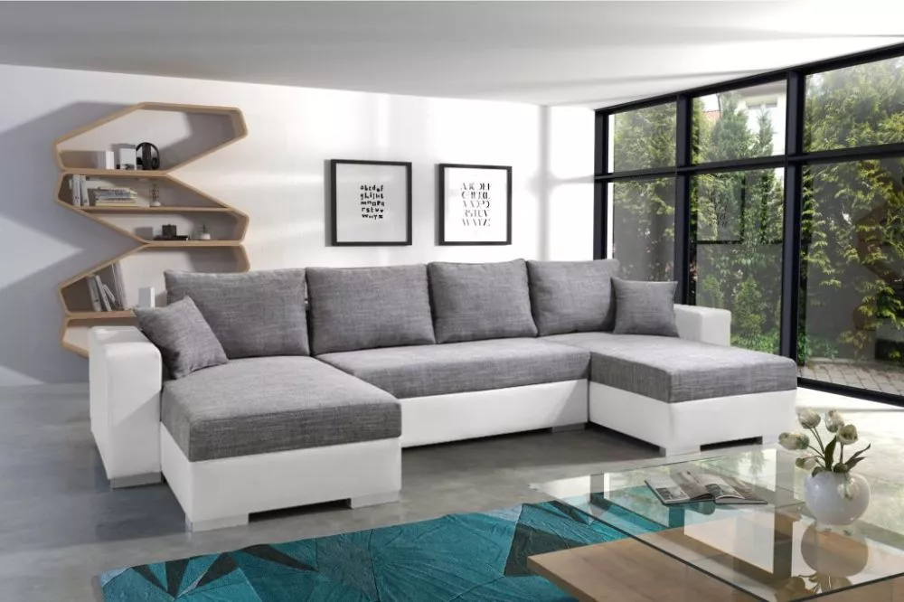 Dīvāns Focus Bis Standard · Gaiši pelēks + balts · 144 × 310 × 86 cm