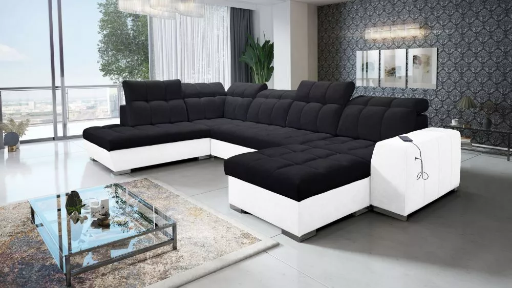 Dīvāns Pagano 6 Premium Standard · Melns + balts · 225 × 364 × 83 cm