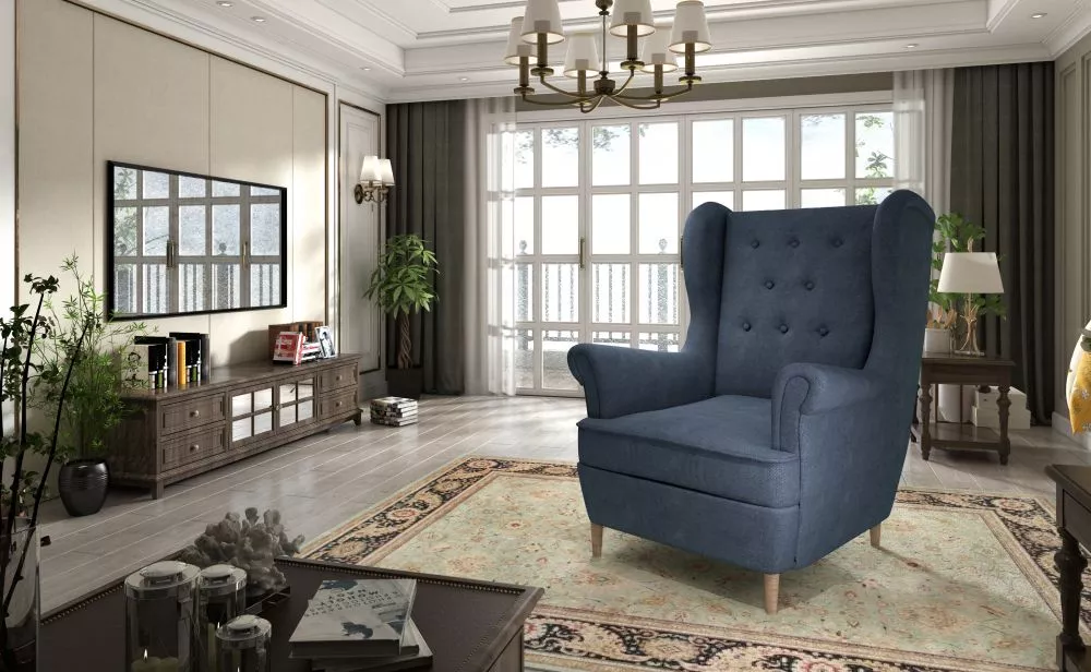 Mīksts krēsls Aros 1F standard Sēdvietas dziļums: 55 cm, · Zils · 107 × 90 × 103 cm