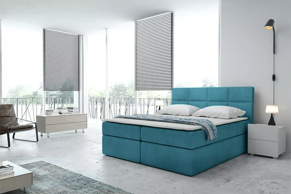 Gulta Boxspring 57 standard Guļamvietas platums: 200 cm, Guļamvietas garums: 200 cm, · Tirkīzs · 201 × 210 × 122 cm