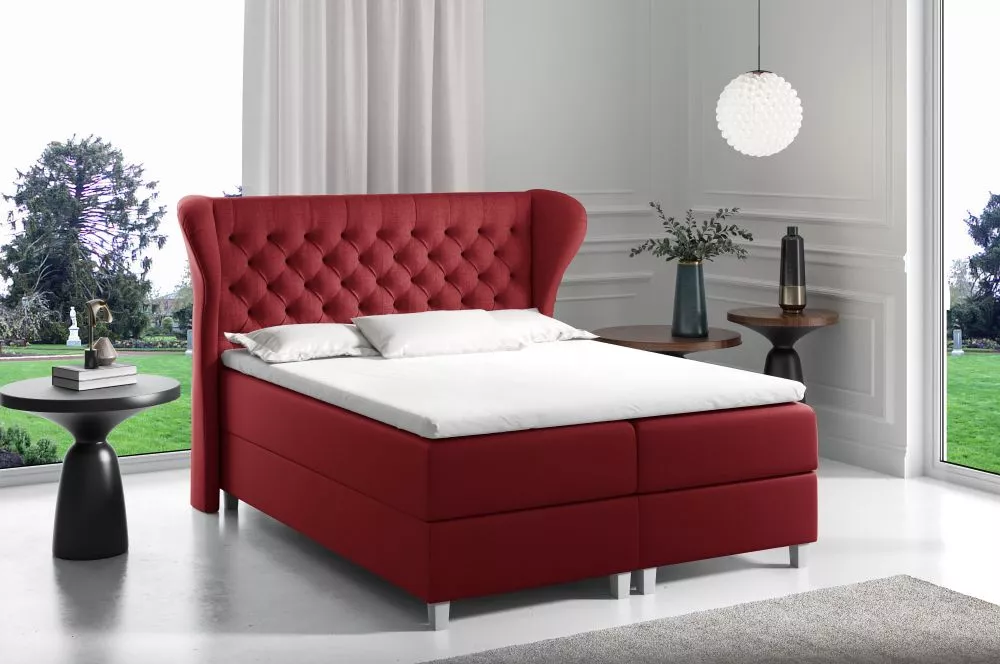 Gulta Joker Boxspring Premium Standard Guļamvietas platums: 180 cm, Guļamvietas garums: 200 cm, · Tumši sarkans · 214 × 