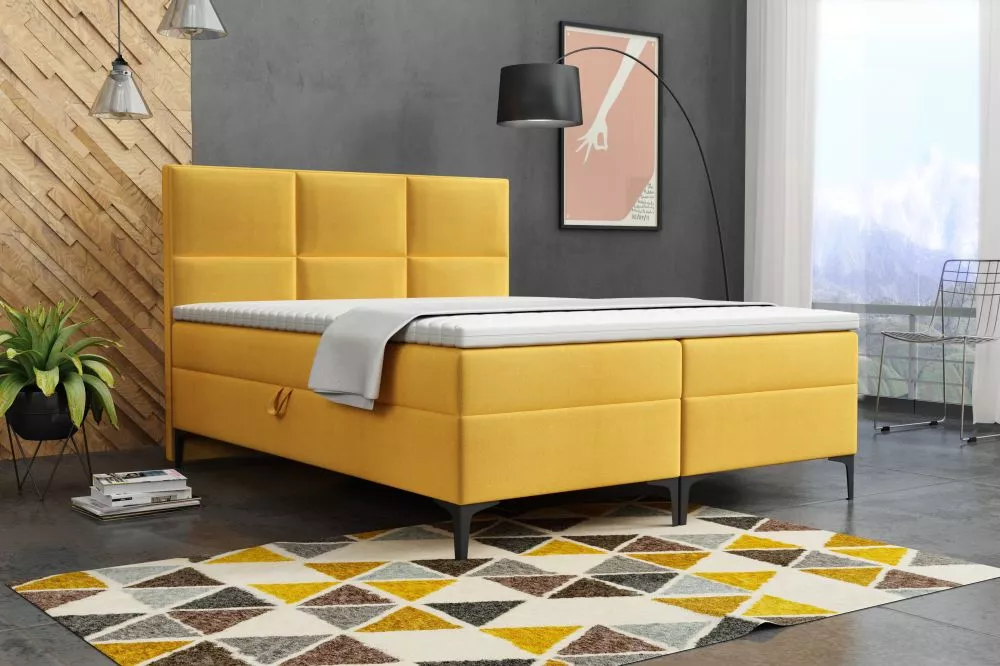 Gulta Selma Boxspring Standard Guļamvietas platums: 200 cm, Guļamvietas garums: 200 cm, · Dzeltens · 200 × 212 × 116 cm