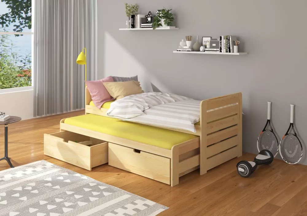 Bērnu gulta Tomi G ar stelāžam Guļamvietas platums: 90 cm, Guļamvietas garums: 200 cm, · Priede · 97 × 206 × 80 cm