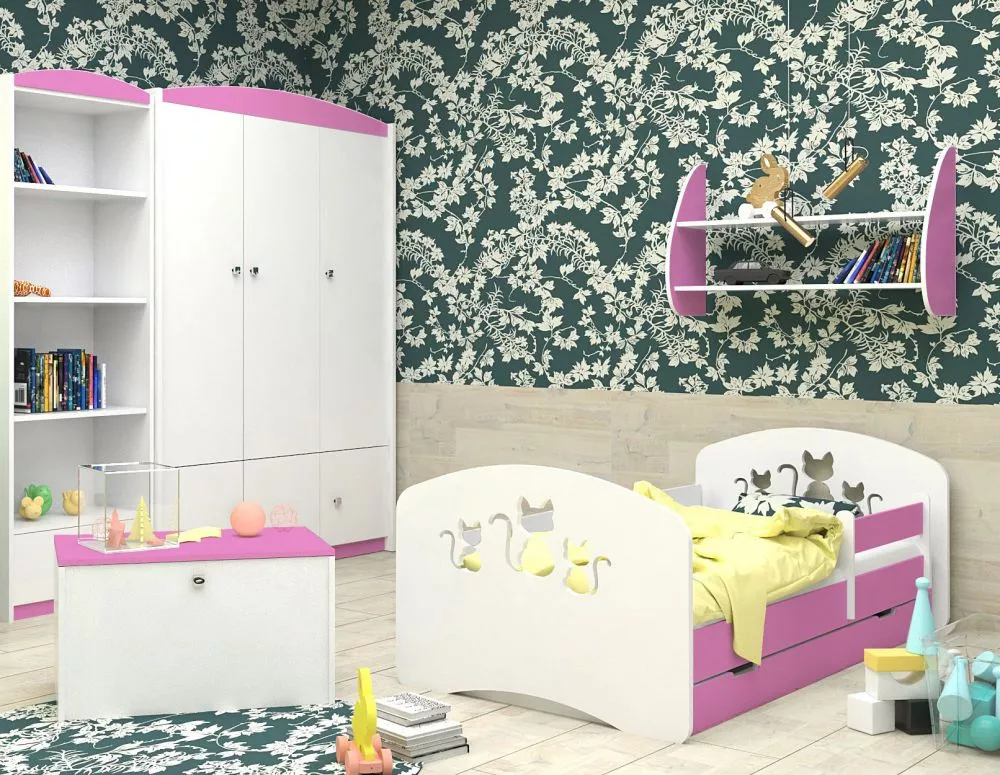 Bērnu gulta Happy Design Kotki L02 140x70 ar stelāžu Guļamvietas platums: 70 cm, Guļamvietas garums: 140 cm, · 82 × 144 