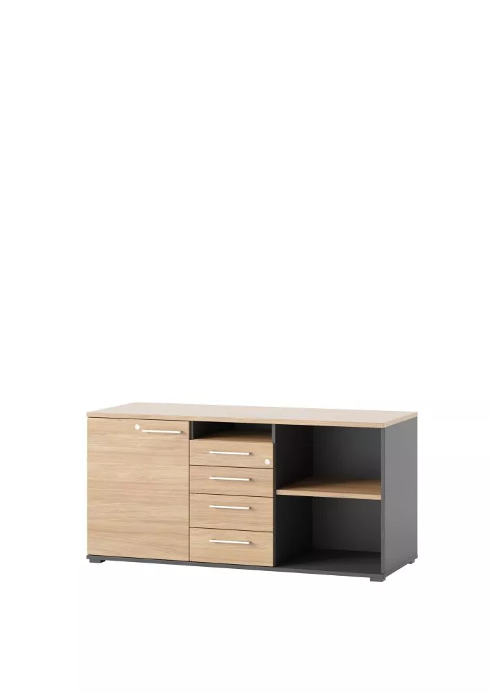 Kumode Omega 10 · Ozols + grafīts · 148 × 57 × 72 cm