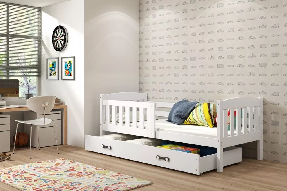 Bērnu gulta Kubus Single White ar stelāžu Guļamvietas platums: 80 cm, Guļamvietas garums: 160 cm, · 87 × 166 × 70 cm