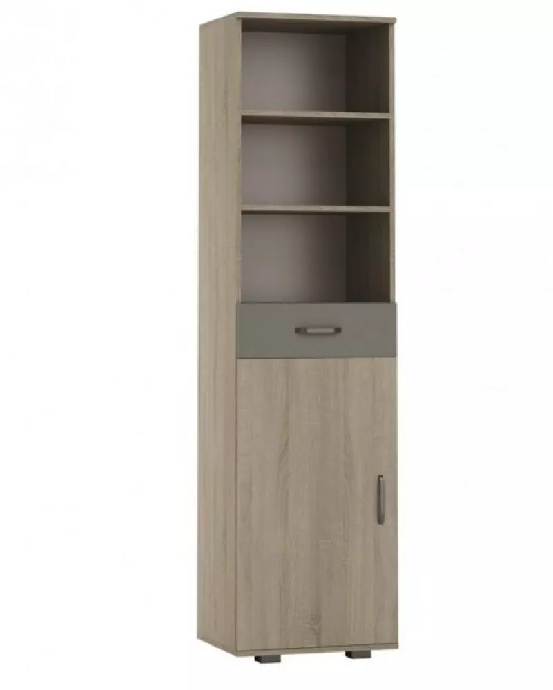 Grāmatu skapis Oliwia OL-R5 Korpusa krāsa: ozols sonoma, Elementu krāsa: pelēks, · 50 × 40 × 190 cm