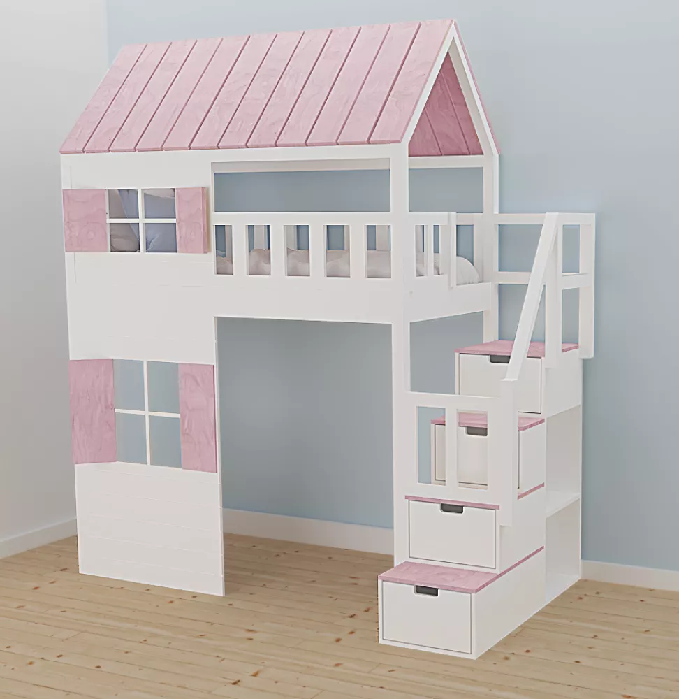 Bērnu gulta 101A ar stelāžu Kāpņu puse: Pa labi, Guļamvietas platums: 80 cm, Guļamvietas garums: 160 cm, · 112 × 212 × 2