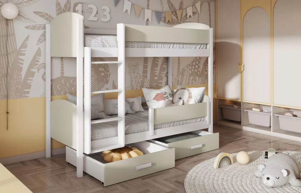 Bērnu gulta Jordan ar stelāžām Kāpņu puse: Pa labi, Guļamvietas platums: 80 cm, Guļamvietas garums: 200 cm, · 86 × 212 ×