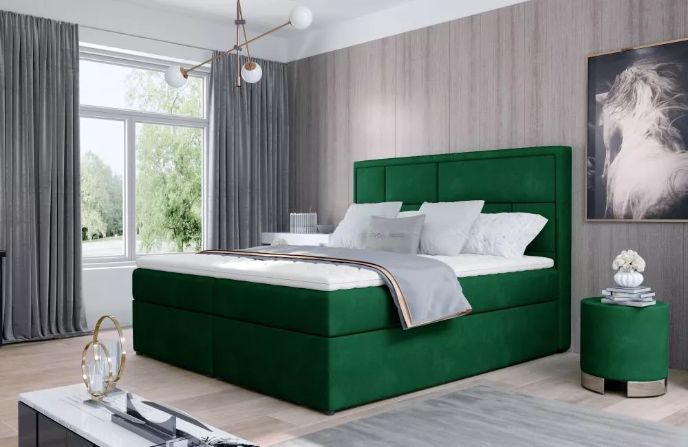 Gulta Meron Boxspring standard Guļamvietas platums: 140 cm, Guļamvietas garums: 200 cm, · Zaļš · 140 × 215 × 115 cm
