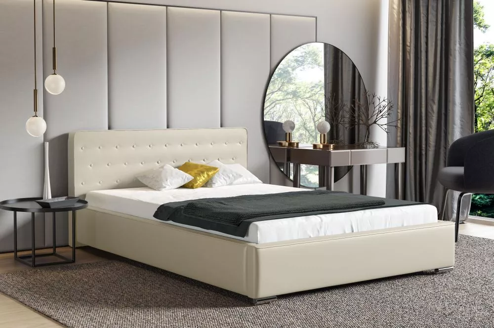 Gulta Oslo ar stelāžu Guļamvietas platums: 180 cm, Guļamvietas garums: 200 cm, stelāžas tips: metāla, · Gaiši bēšs · 198