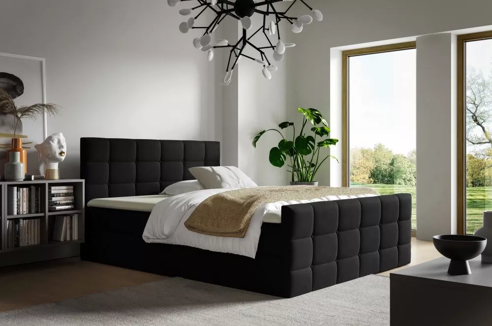 Gulta Berlin Boxspring Standard Guļamvietas platums: 120 cm, Guļamvietas garums: 200 cm, · Melns · 124 × 214 × 103 cm