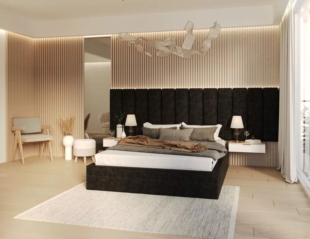 Gulta Orlando velure Premium Standard ar stelāžu Guļamvietas platums: 160 cm, Guļamvietas garums: 200 cm, stelāžas tips: